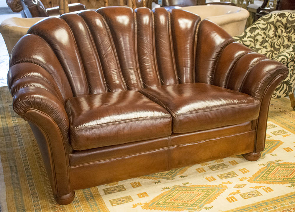 Sofa Art Deco Style In Brown Leather, Deco Style Leather Sofa