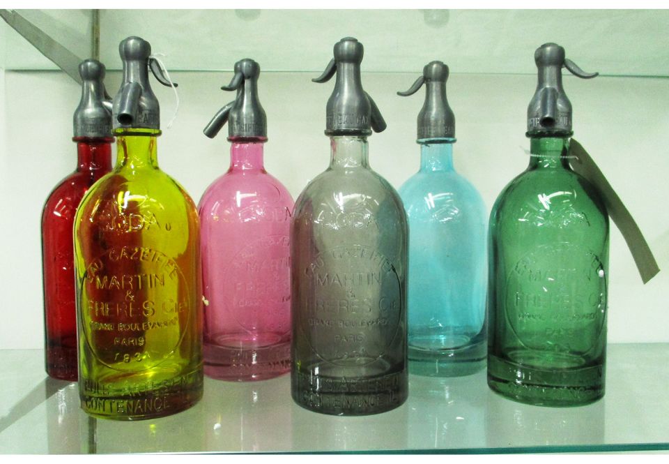 SODA SYPHONS, a set of six, various colours, 32cm H. (6)