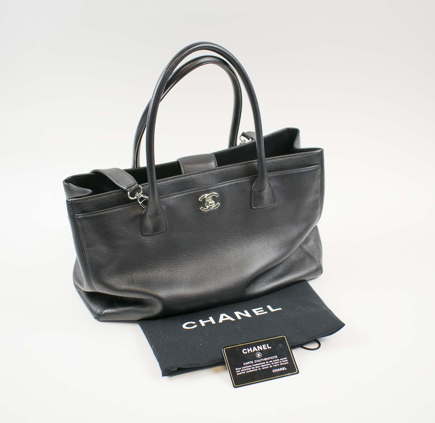 CHANEL EXECUTIVE TOTE BAG, black caviar leather with silver tone