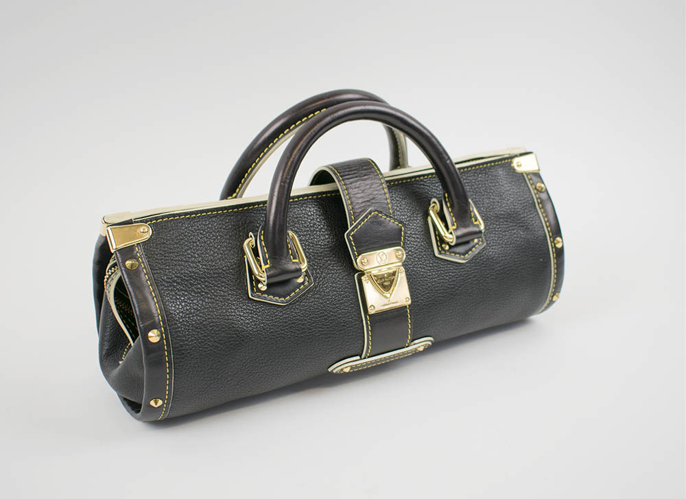 Suhali Lockit Top Handle Bag in Goat Leather, Gold Hardware
