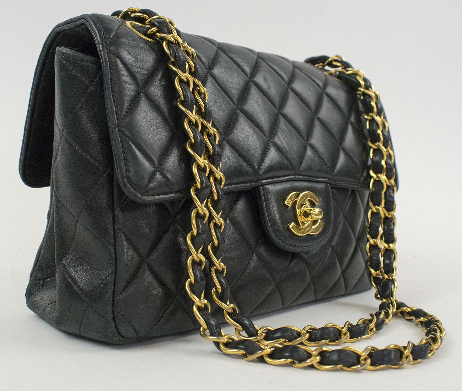 CHANEL DOUBLE SIDED CLASSIC FLAP HANDBAG, black quilted leather