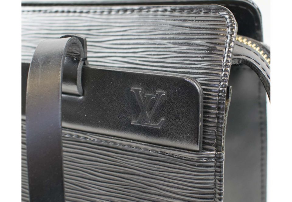 LOUIS VUITTON CROISETTE PM EPI LEATHER BAG, top zip closure, two external  pockets one each side, two top leather handles, black fabric lining, gold  tone hardware, 31cm x 27cm H x 11cm.