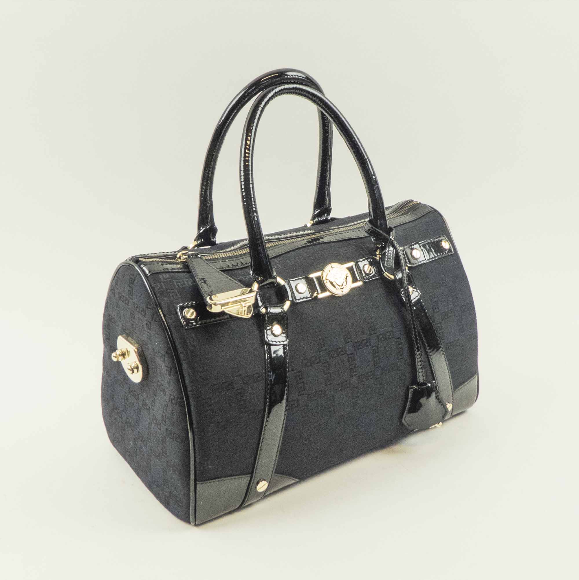 Versace Black Quilted Patent Leather Shoulder Bag Gianni Versace