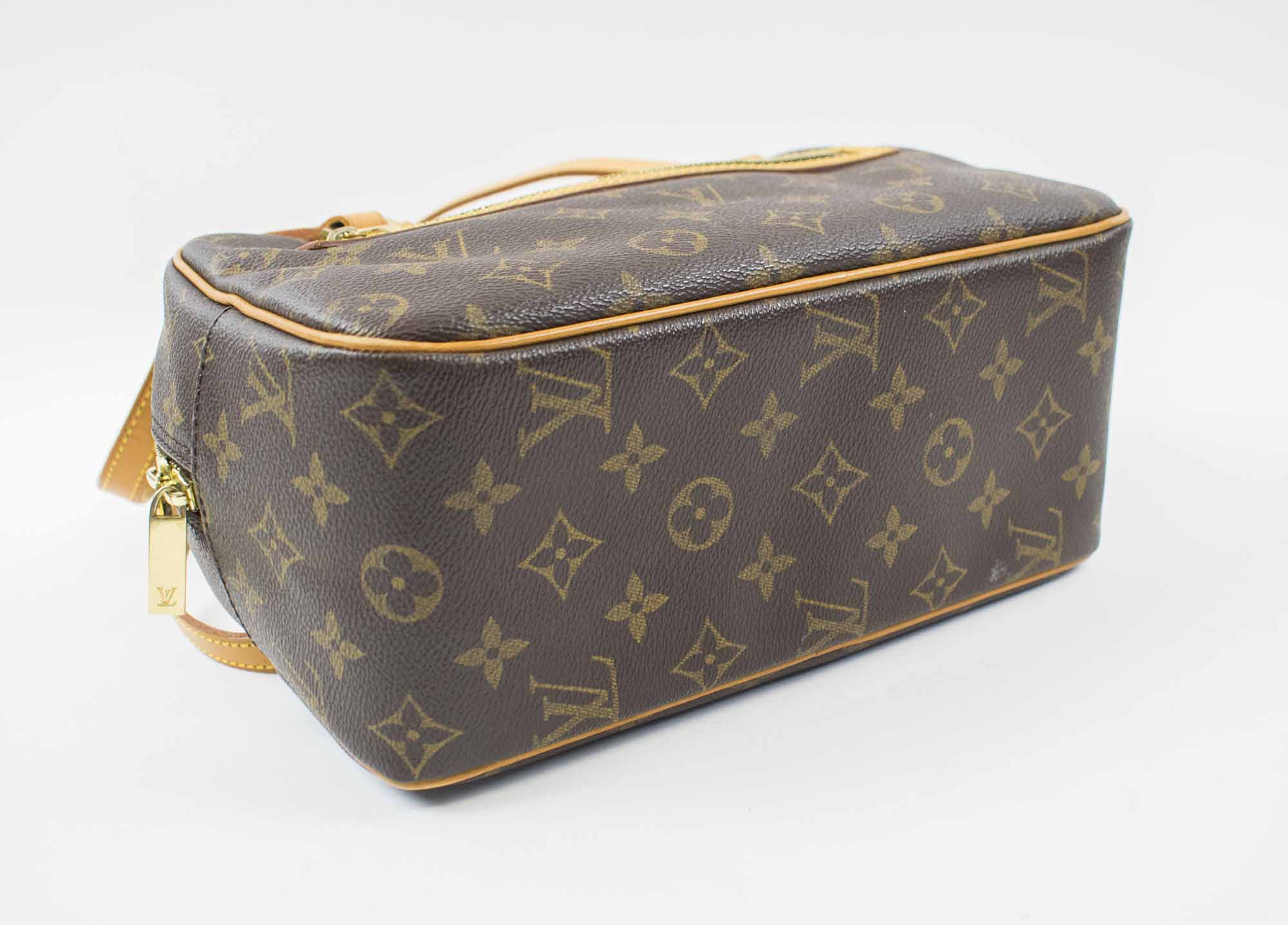 Louis Vuitton Brown & Black Leather Zip Close Detachable Strap Bag