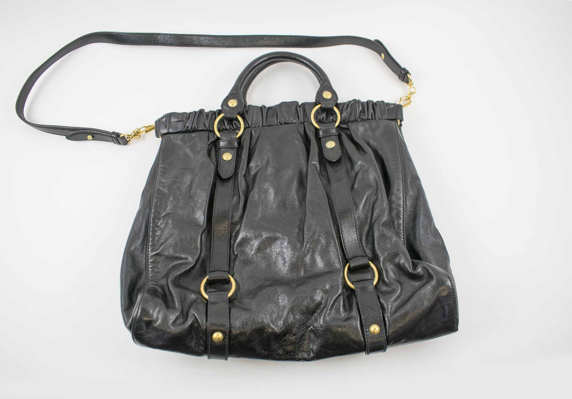 Miu Miu Vitello Lux Large Tote Black Leather Shoulder Bag Handbag