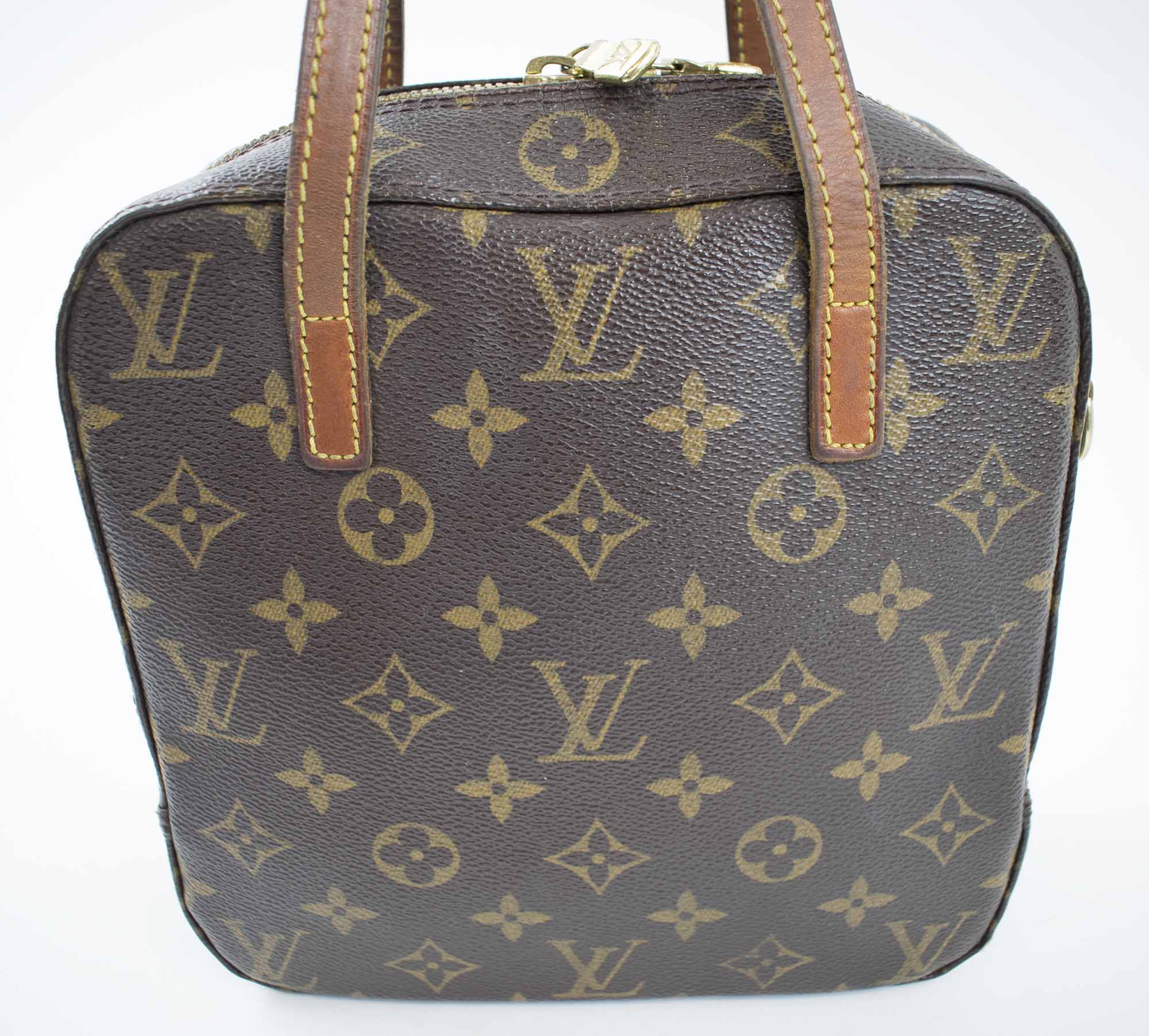 LOUIS VUITTON HANDBAG, monogram pattern with leather trims and two top ...