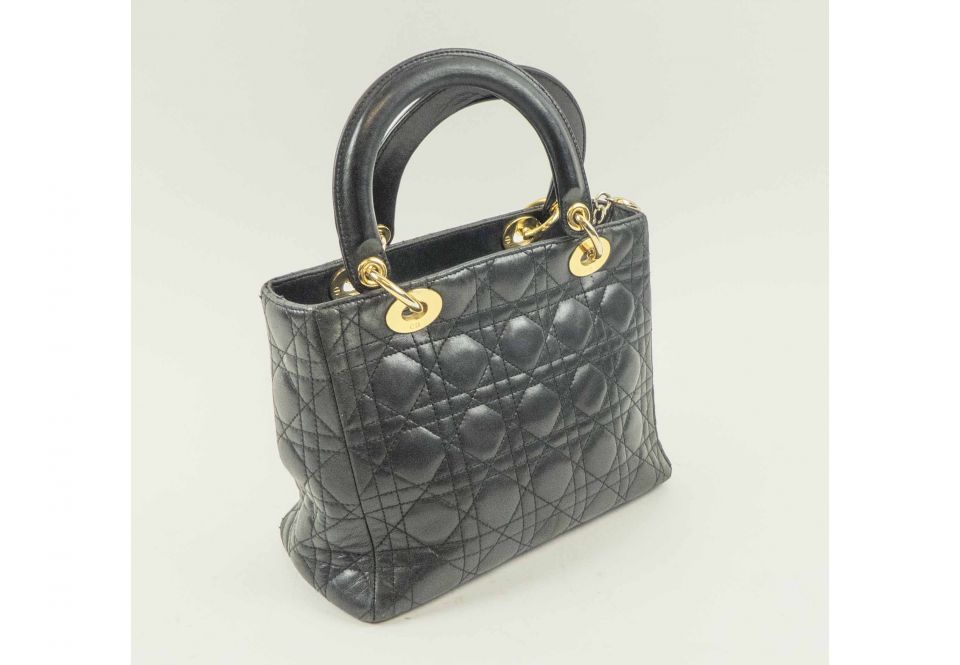 LADY DIOR VINTAGE HANDBAG, quilted leather with gold tone hardware
