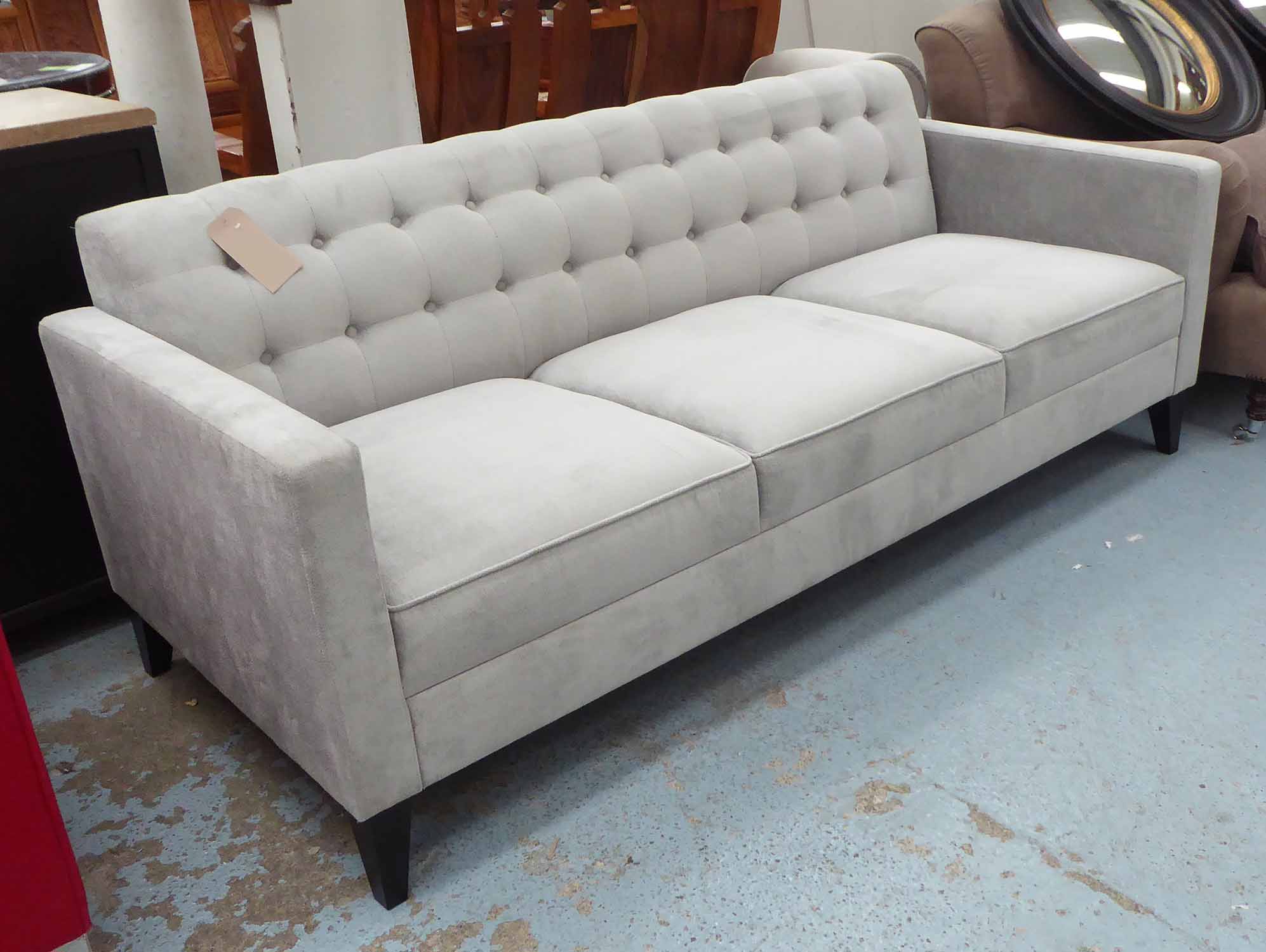SOFA, button back in grey upholstery, 190cm x 90cm x 80cm H.