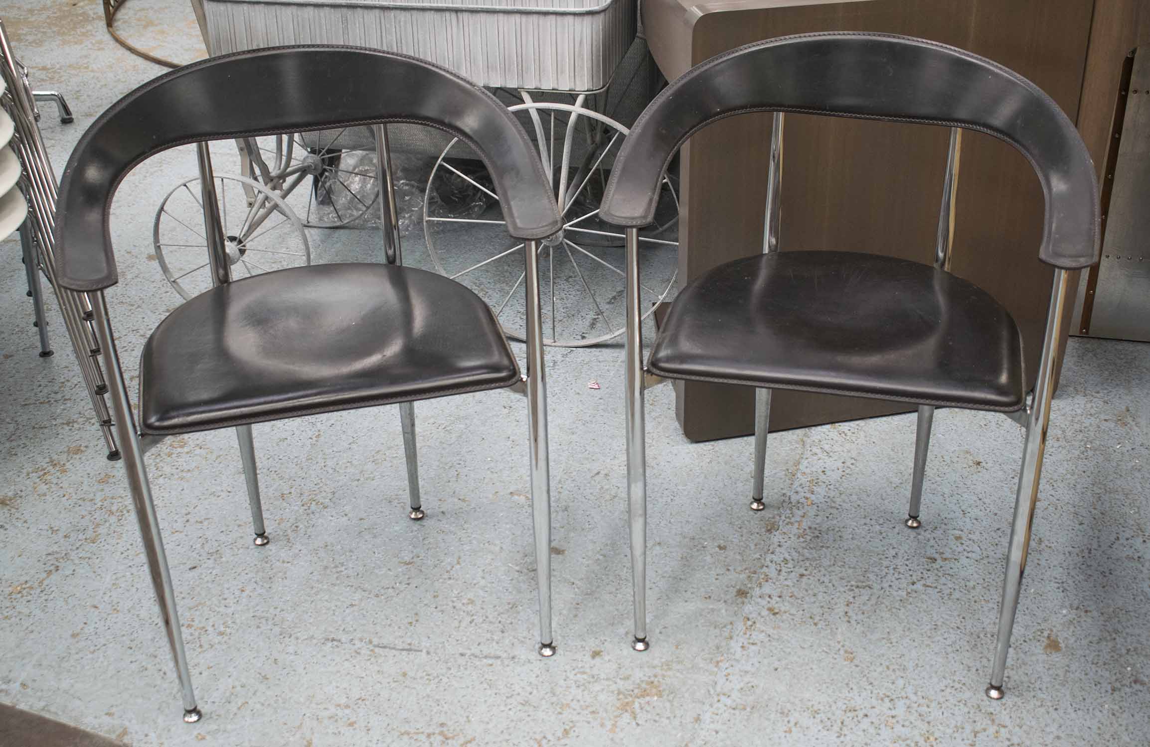 Arper Dining Chairs A Set Of Eight, Italian Leather And Chrome Dining Chairs