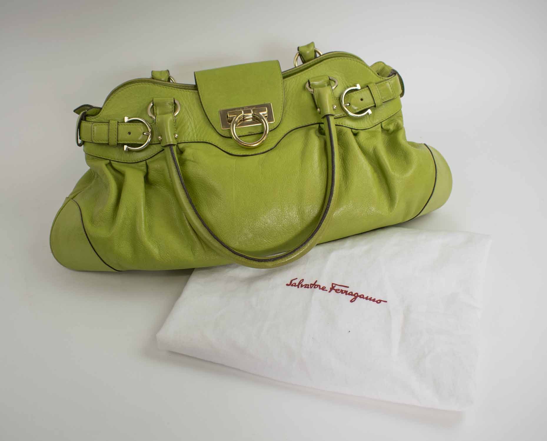 Salvatore Ferragamo Flap Green Alligator Handbag