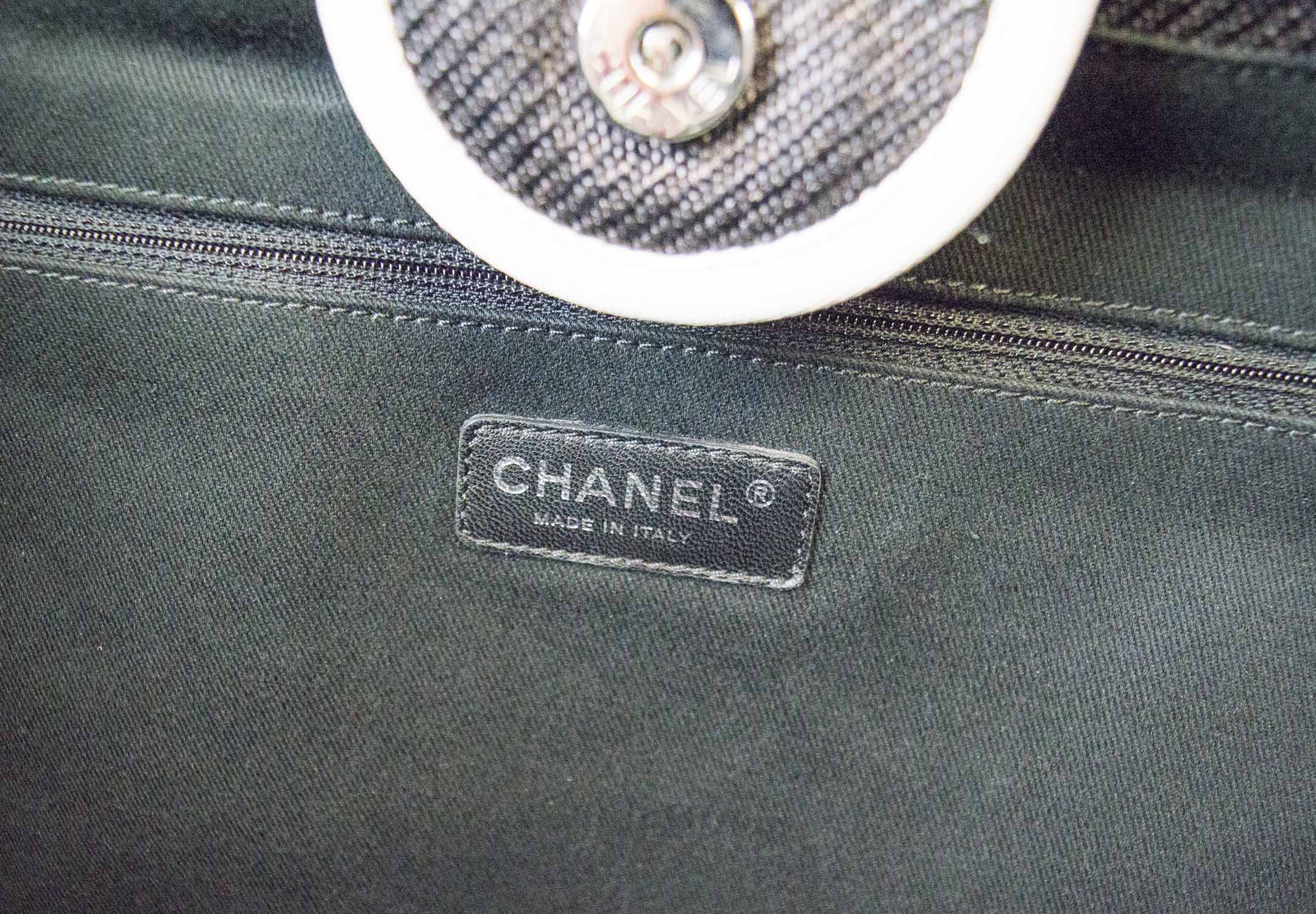 Chanel Deauville Bowling Bag in Midnight Blue Canvas & Black Calfskin - SOLD