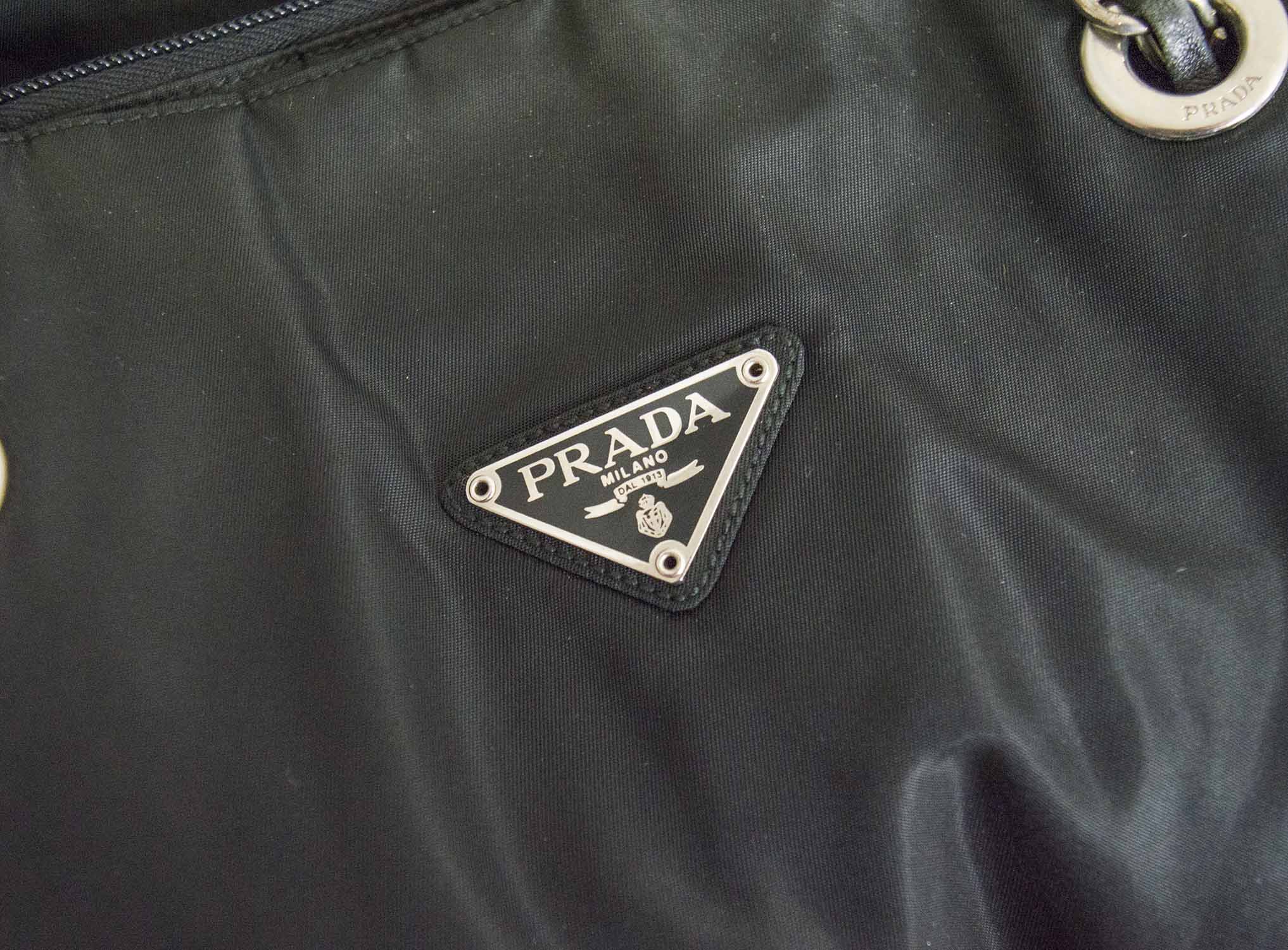 PRADA VINTAGE NYLON TOTE, black nylon with iconic monogram fabric ...