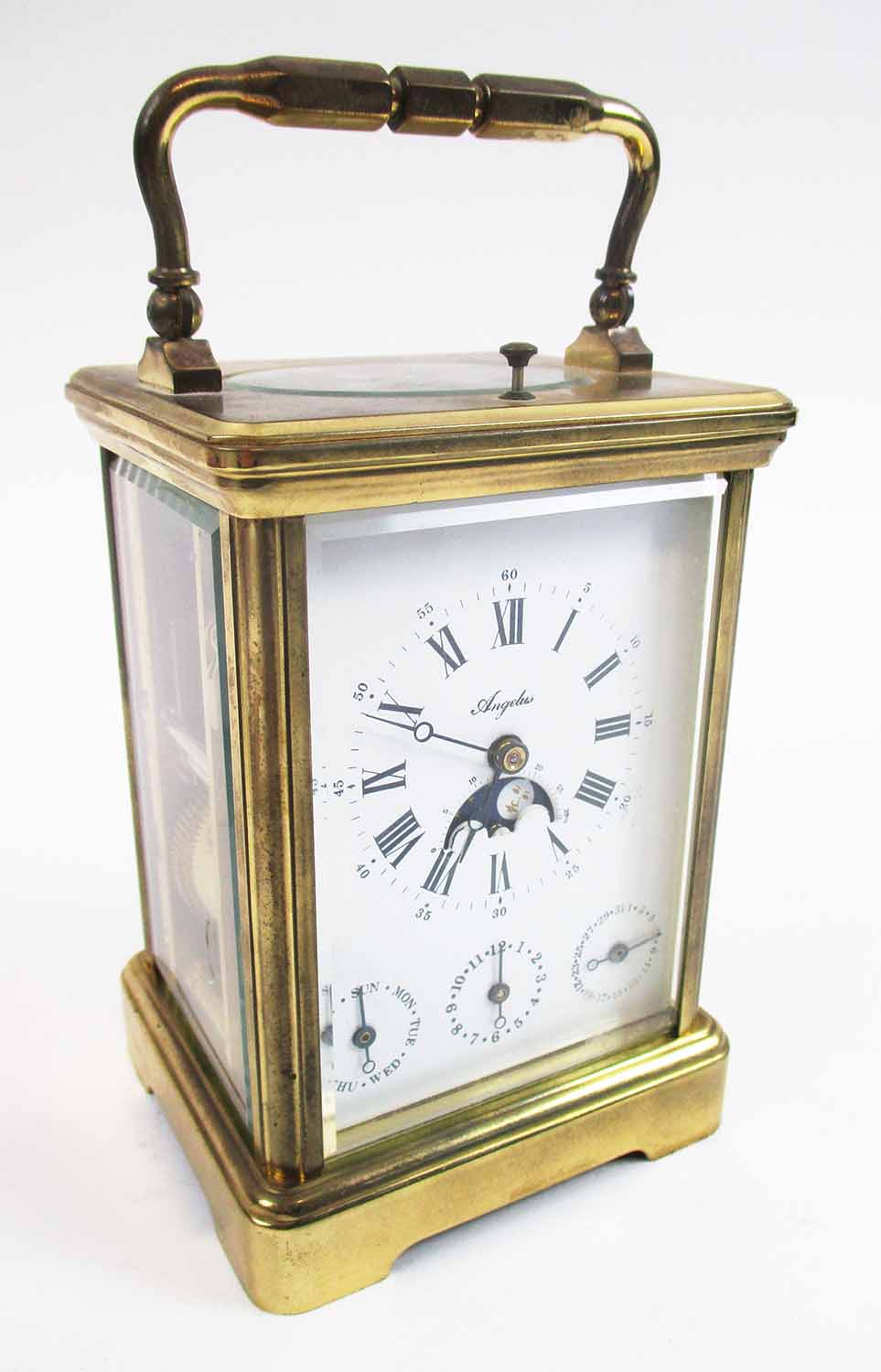 ANGELUS REPEATER CARRIAGE CLOCK, brass case, French wire gongs striking ...