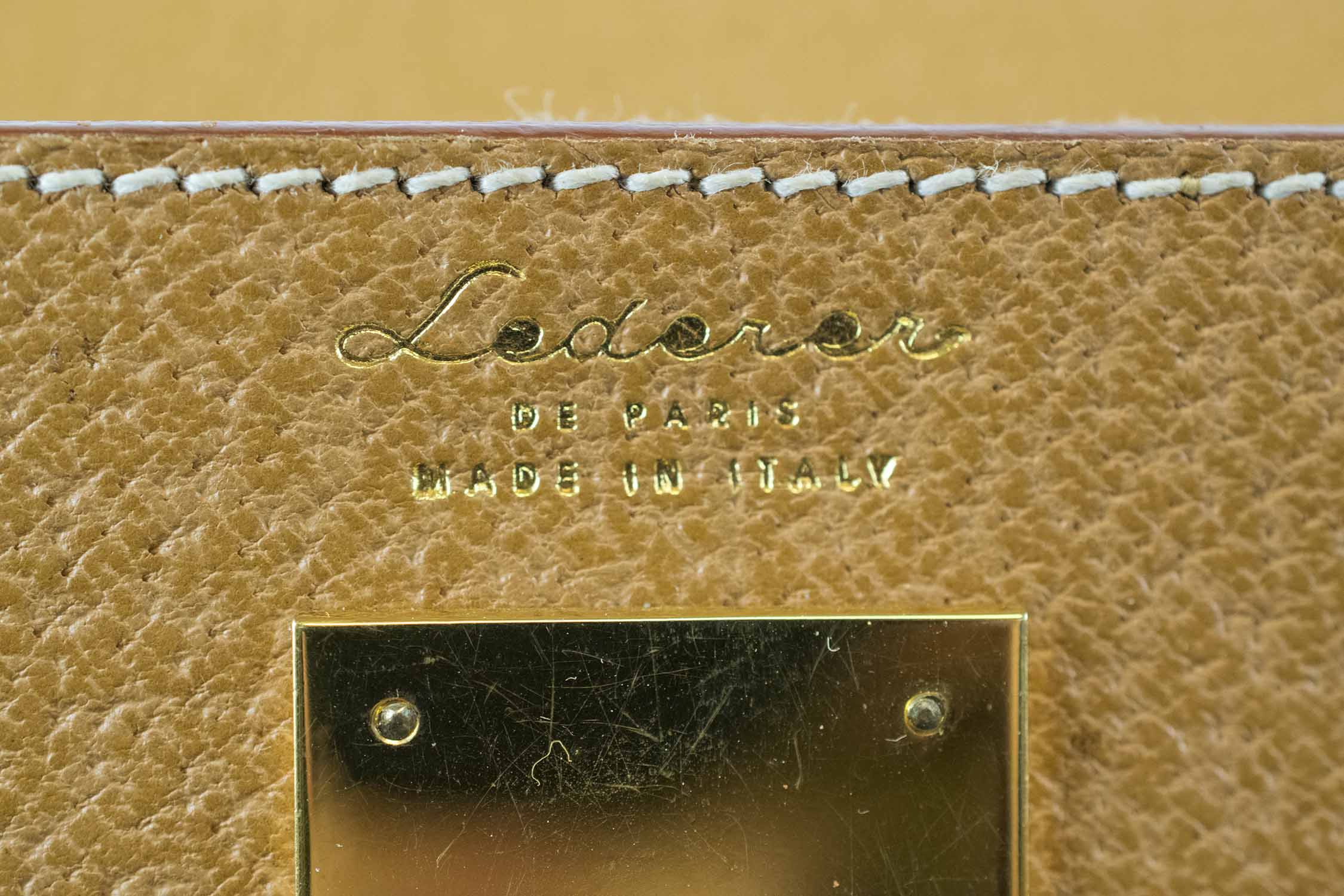 Vintage Mustard Leather Bag Papillon Paris Handbag Metal 