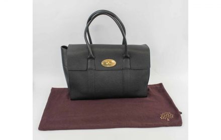 MULBERRY BAYSWATER BAG, chocolate brown leather with crocodile embossed,  brass bottom feet and hardware, double top handles, suede lining, 38cm x  26cm H x 16cm.