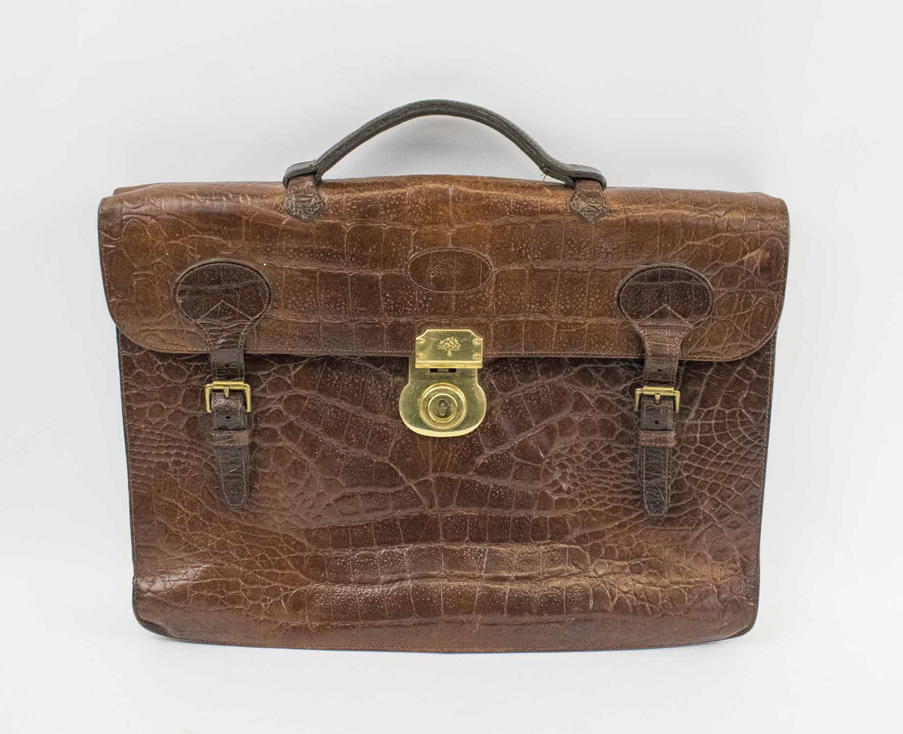 MULBERRY VINTAGE BRIEFCASE, brown leather with single top handle, front ...