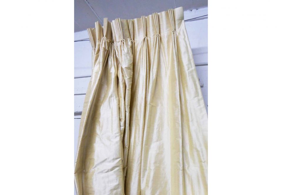CURTAINS, a pair, bespoke made cream silk lined and interlined each ...