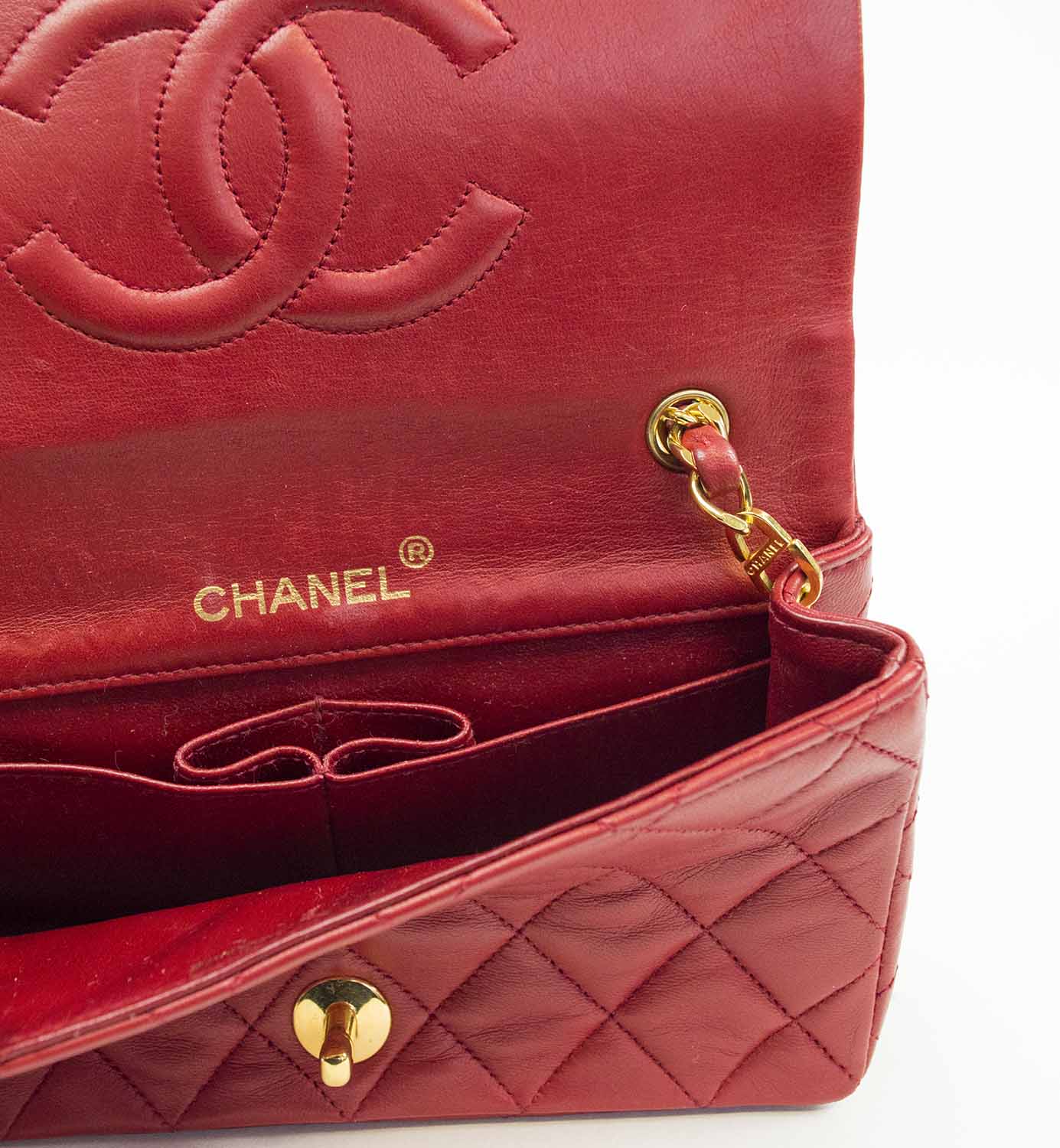 CHANEL MINI FLAP BAG, quilted red leather with gold tone hardware ...