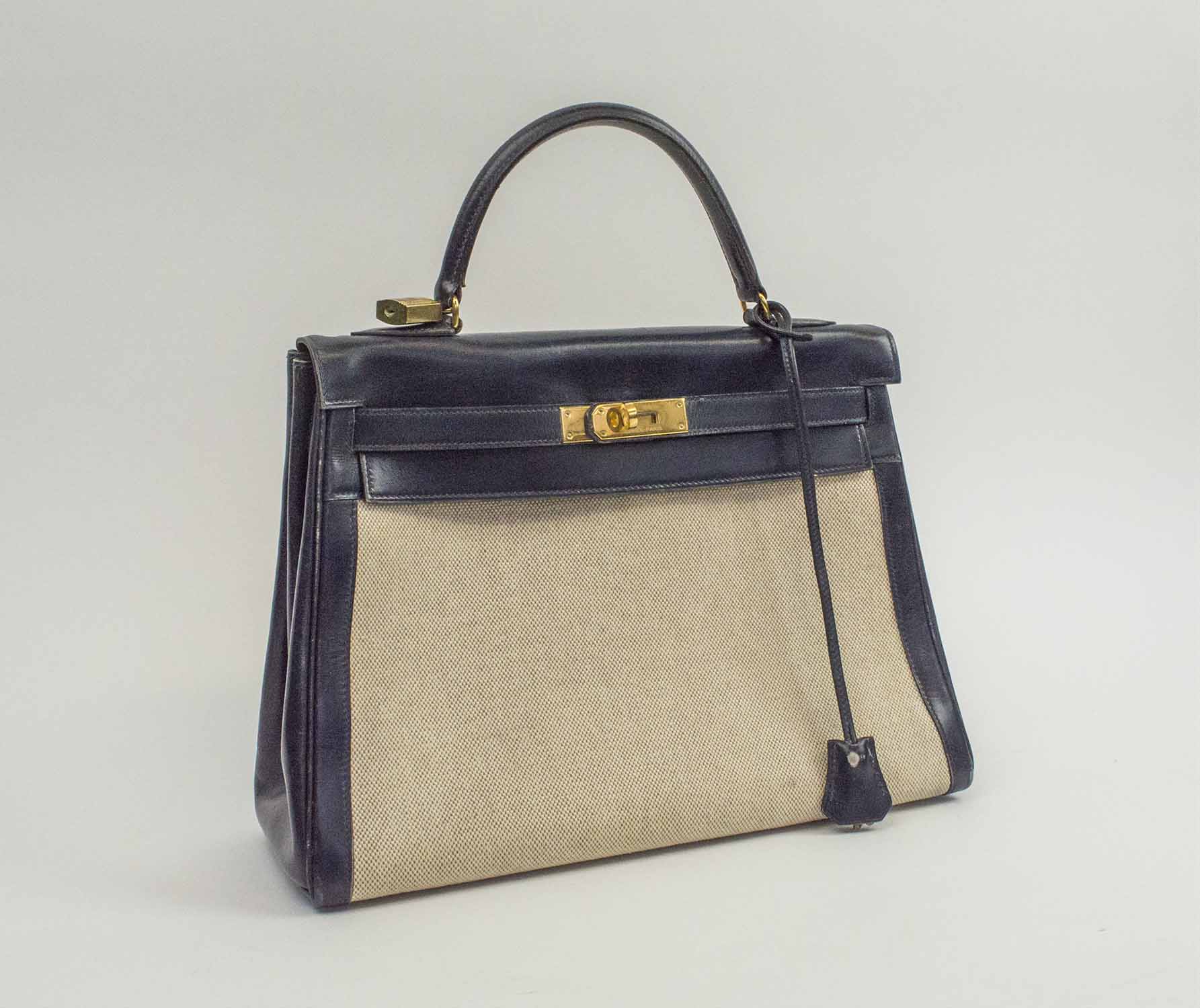 Lot - Vintage Hermes Kelly 28 Black Leather Handbag