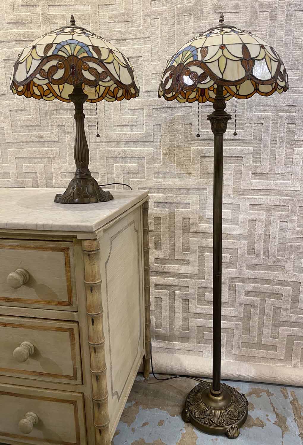 TIFFANY STYLE FLOOR LAMP, 150cm H, together with a matching Tiffany