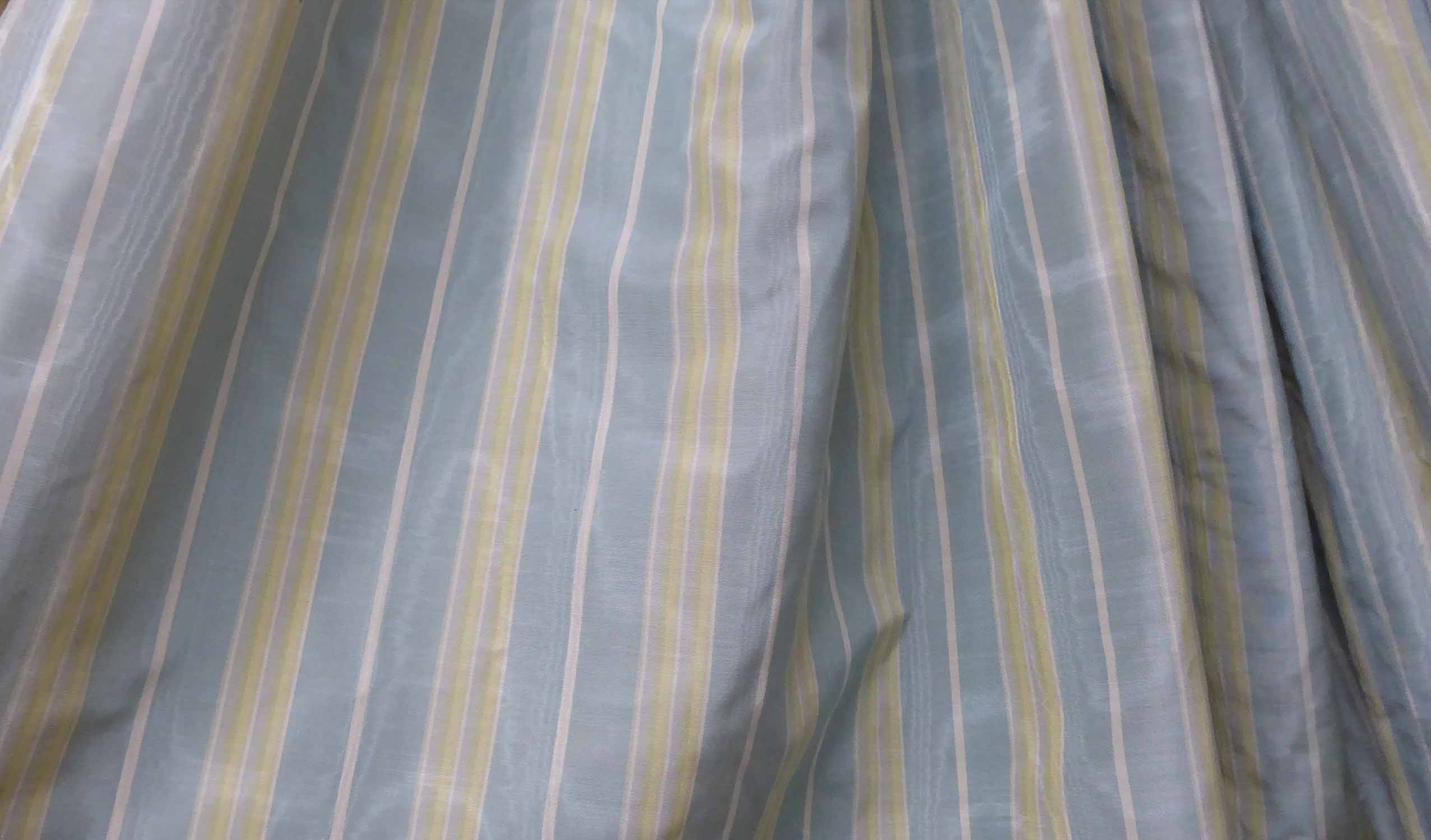 CURTAINS, a pair, striped silk, blue and gold, lined and interlined ...