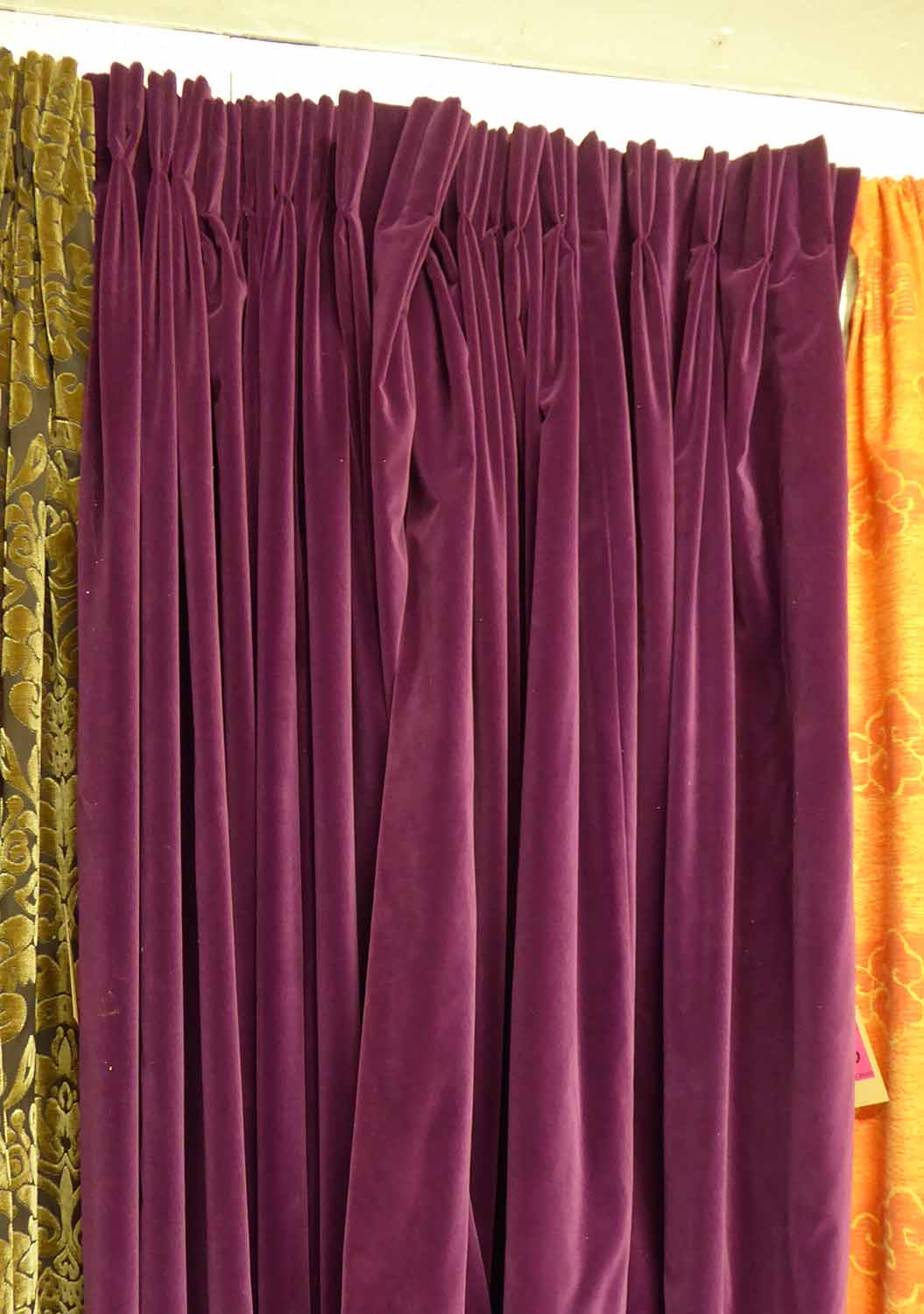 CURTAINS, a pair, contemporary purple velvet, lined and interlined ...